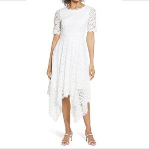 Shani Lace handkerchief hem dress white midi shift cotton blend women new 12